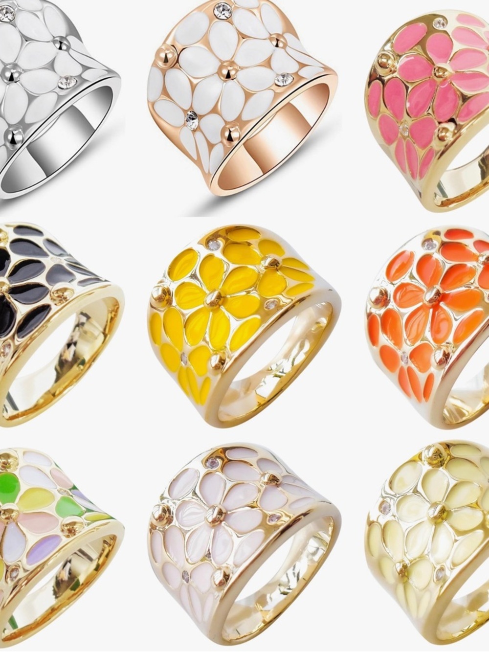 NWT-18k Gold/Silver/Rose Gold Plated Enamel Flower Ring